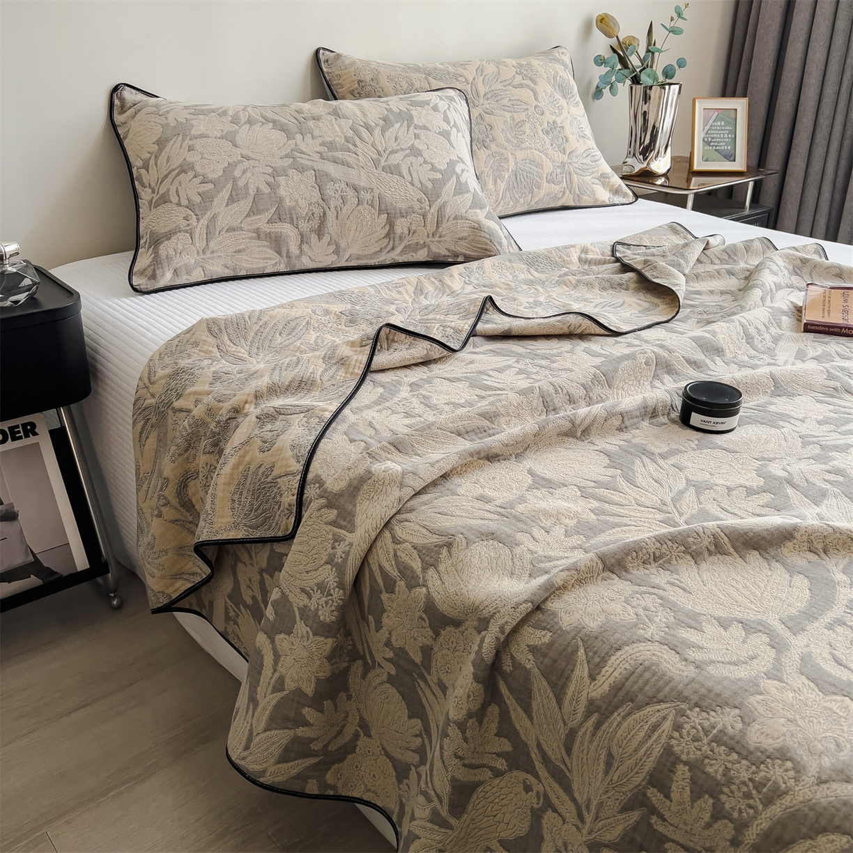 91家纺网 家纺一手货源 找家纺 布凡家居 2026新款全棉纯棉四层纱夏被盖毯床盖午睡毯沙发毯毯子 锦瑟