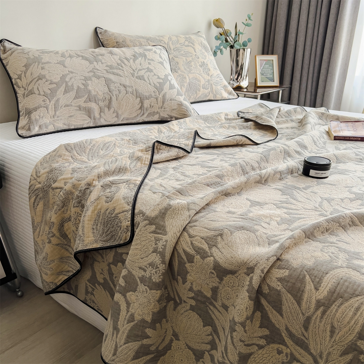 91家纺网 家纺一手货源 找家纺 布凡家居 2026新款全棉纯棉四层纱夏被盖毯床盖午睡毯沙发毯毯子 锦瑟