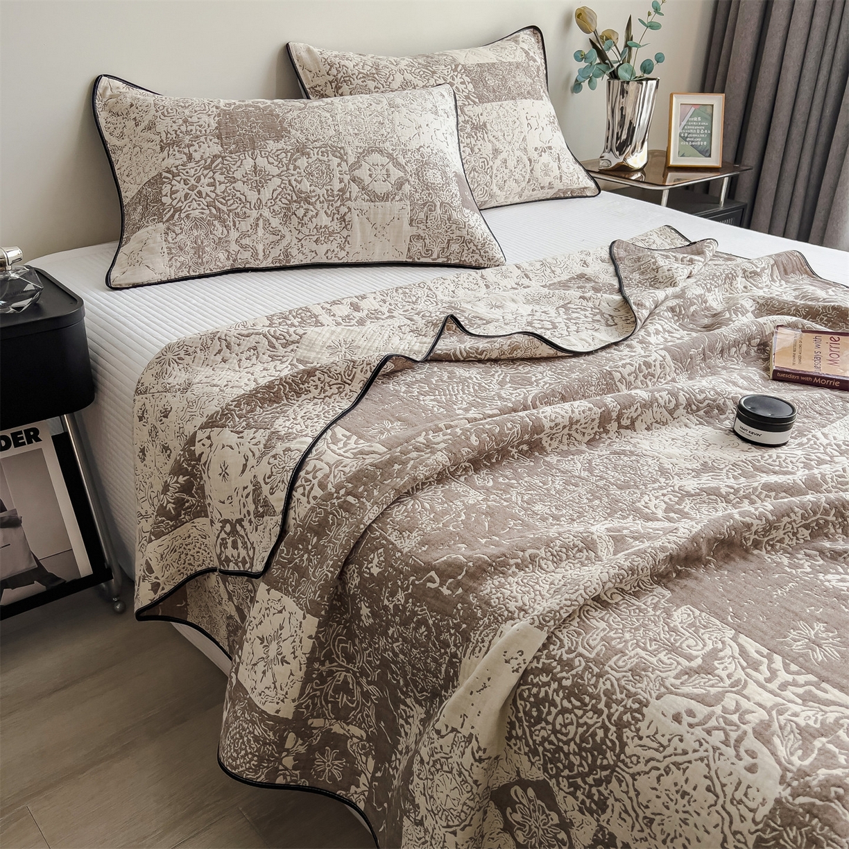 91家纺网 家纺一手货源 找家纺 布凡家居 2026新款全棉纯棉四层纱夏被盖毯床盖午睡毯沙发毯毯子 琥珀