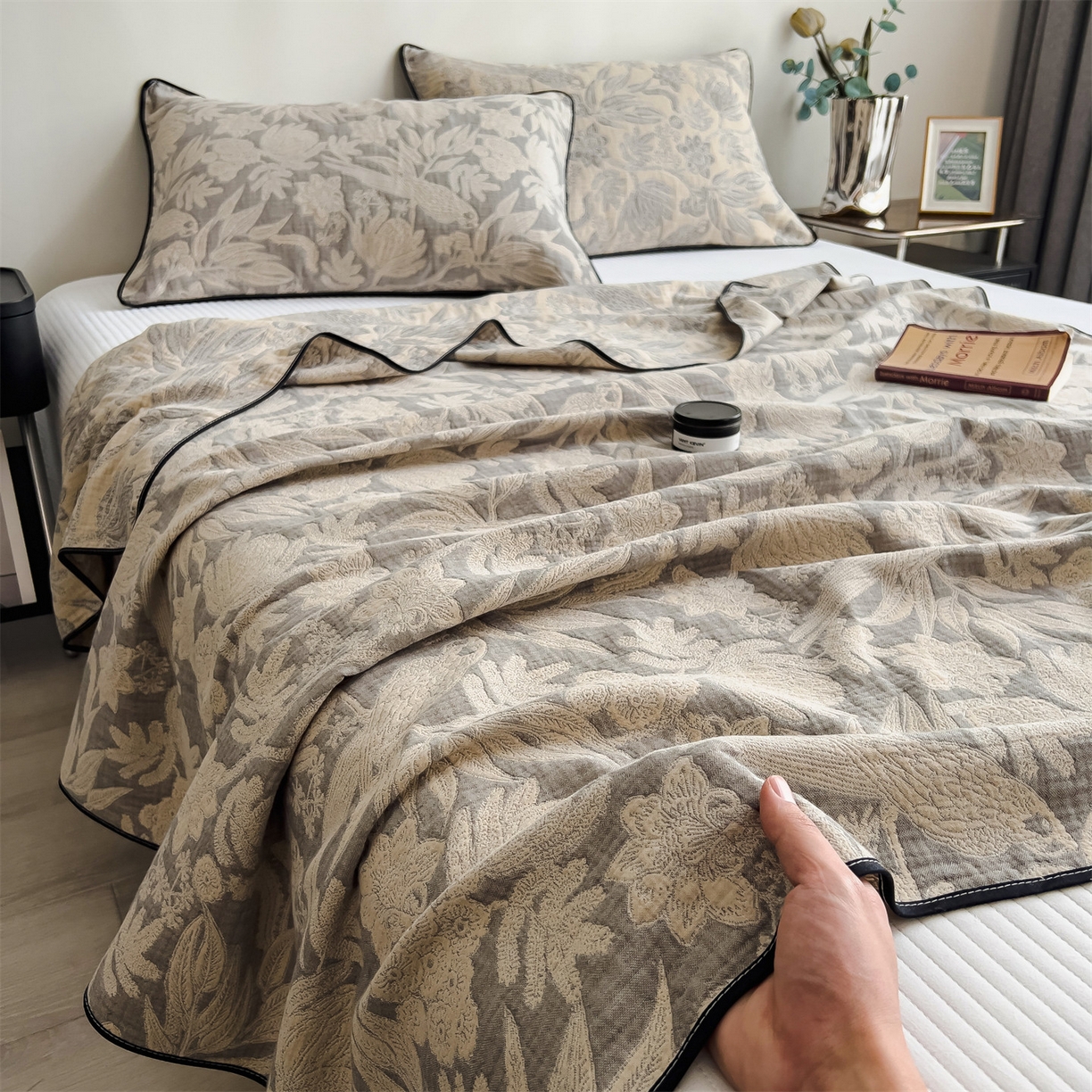 91家纺网 家纺一手货源 找家纺 布凡家居 2026新款全棉纯棉四层纱夏被盖毯床盖午睡毯沙发毯毯子 锦瑟