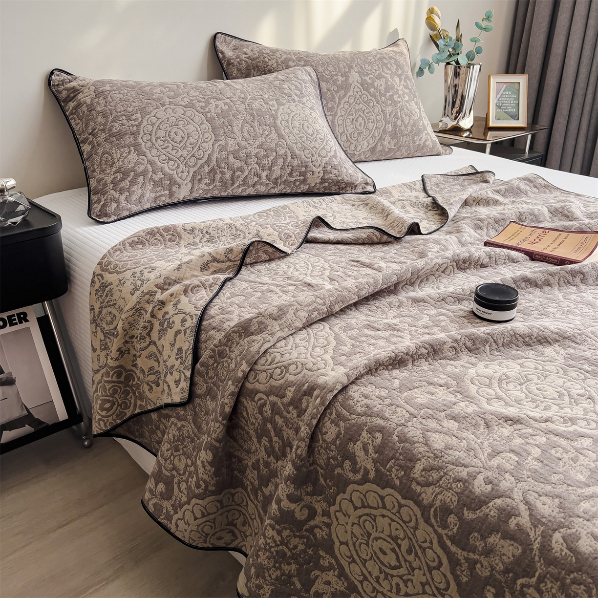 91家纺网 家纺一手货源 找家纺 布凡家居 2026新款全棉纯棉四层纱夏被盖毯床盖午睡毯沙发毯毯子 浮花叙