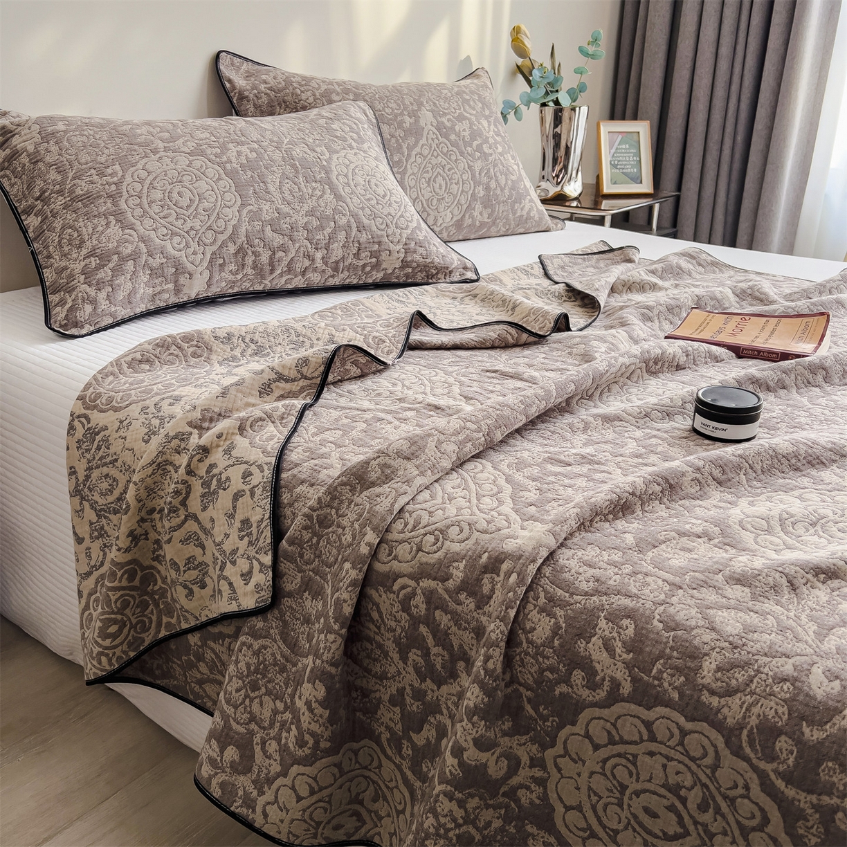 91家纺网 家纺一手货源 找家纺 布凡家居 2026新款全棉纯棉四层纱夏被盖毯床盖午睡毯沙发毯毯子 浮花叙