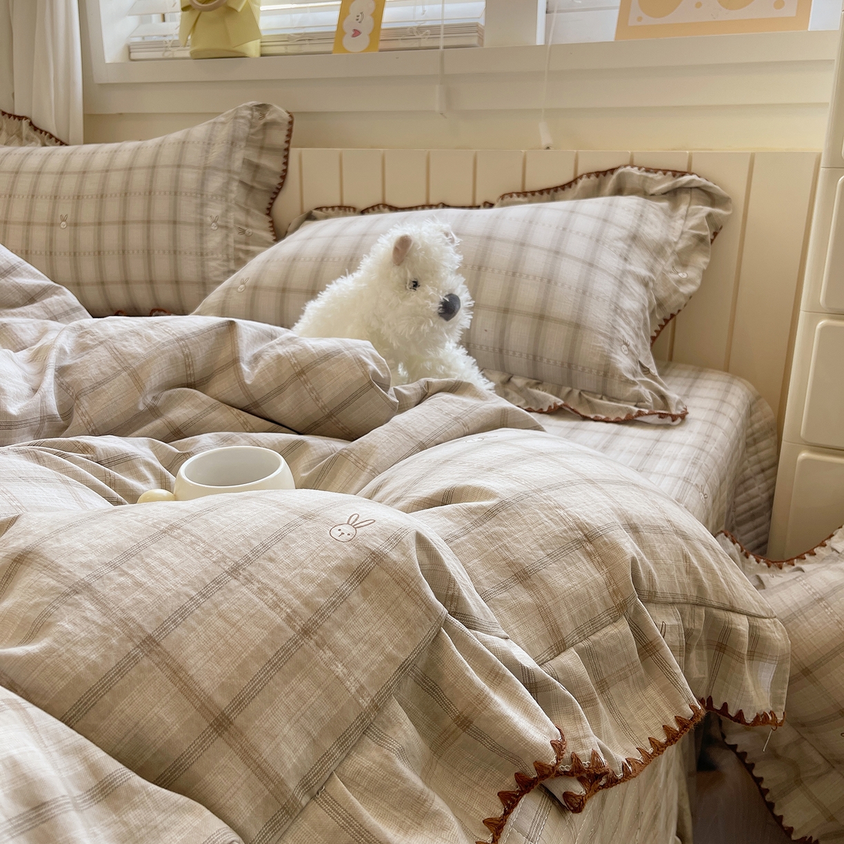 91家纺网 家纺一手货源 找家纺 （总）莱米家纺 2026春夏新款轻奢亲肤韩版贝壳花边床盖四件套