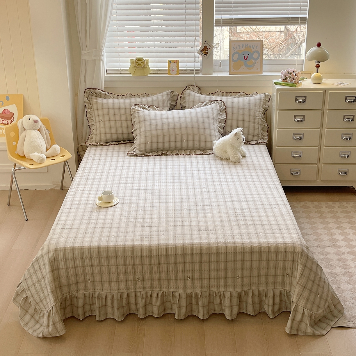 91家纺网 家纺一手货源 找家纺 （总）莱米家纺 2026春夏新款轻奢亲肤韩版贝壳花边床盖四件套