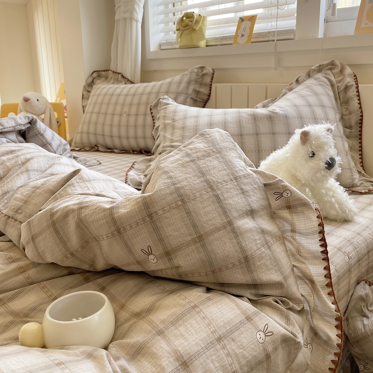 91家纺网 家纺一手货源 找家纺 （总）莱米家纺 2026春夏新款轻奢亲肤韩版贝壳花边床盖四件套