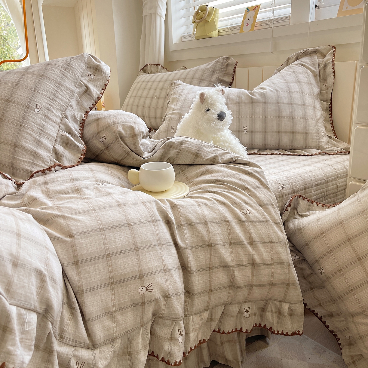 91家纺网 家纺一手货源 找家纺 （总）莱米家纺 2026春夏新款轻奢亲肤韩版贝壳花边床盖四件套