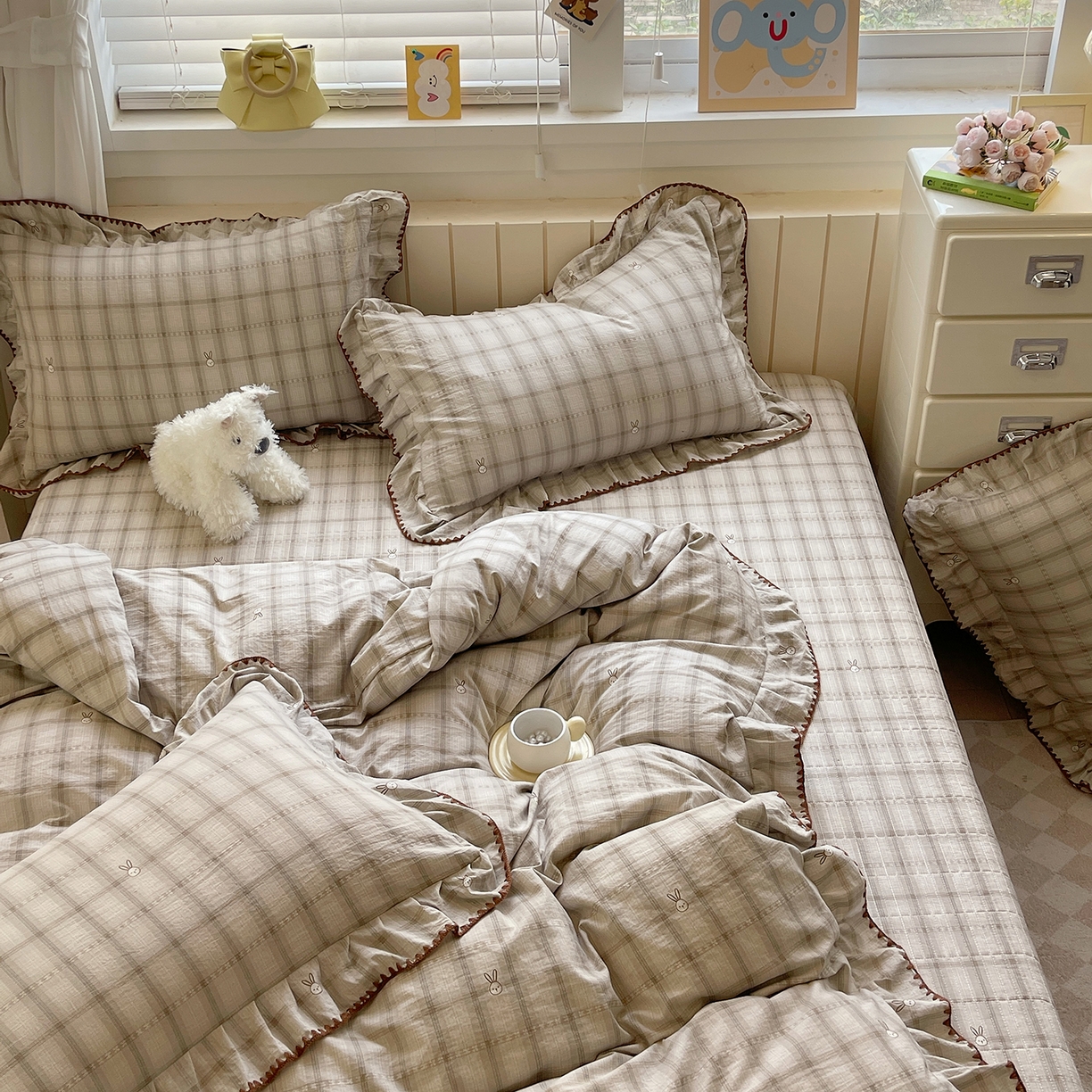 91家纺网 家纺一手货源 找家纺 （总）莱米家纺 2026春夏新款轻奢亲肤韩版贝壳花边床盖四件套