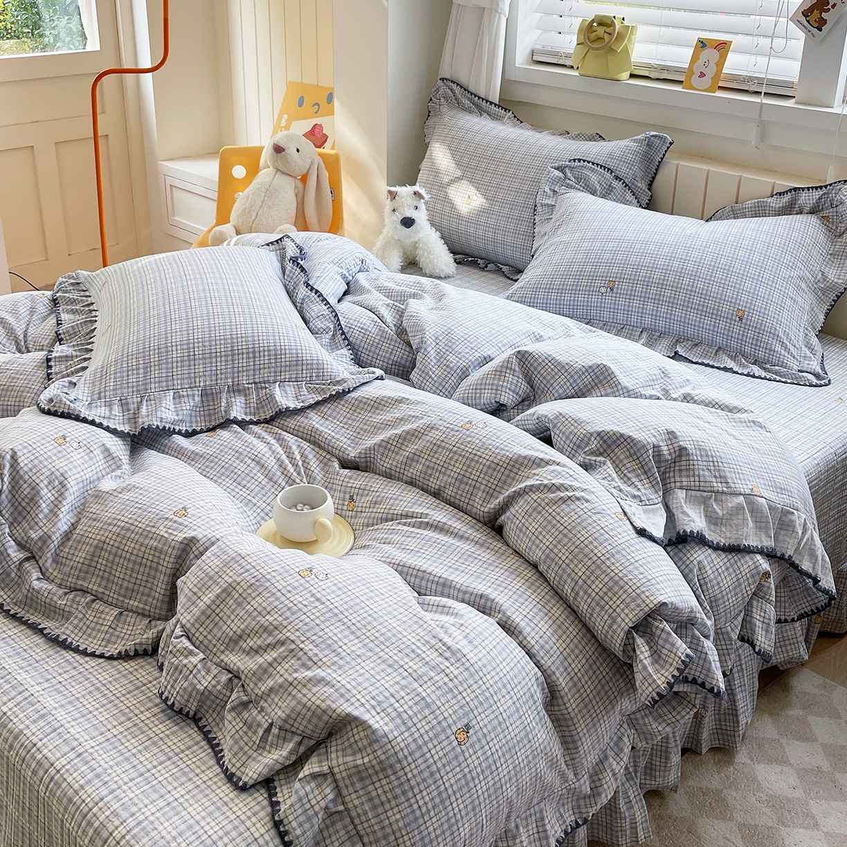 莱米家纺 2026春夏新款轻奢亲肤韩版贝壳花边床盖四件套 洛可可