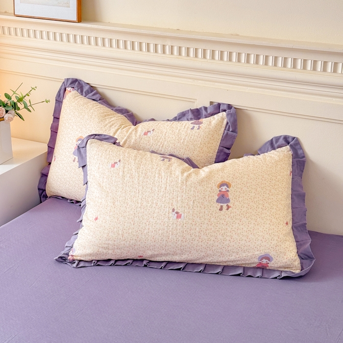 91家纺网 家纺一手货源 找家纺 疆东 【疆东】2026韩版蕾丝花边纯棉全棉双层纱四件套印花纯棉四件套法式赫本木耳花边全棉公主双层纱四件套 春日女孩