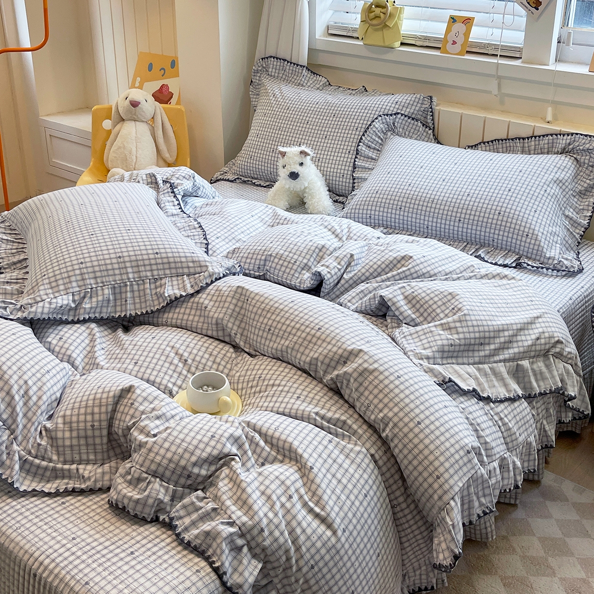 莱米家纺 2026春夏新款轻奢亲肤韩版贝壳花边床盖四件套 小爱心