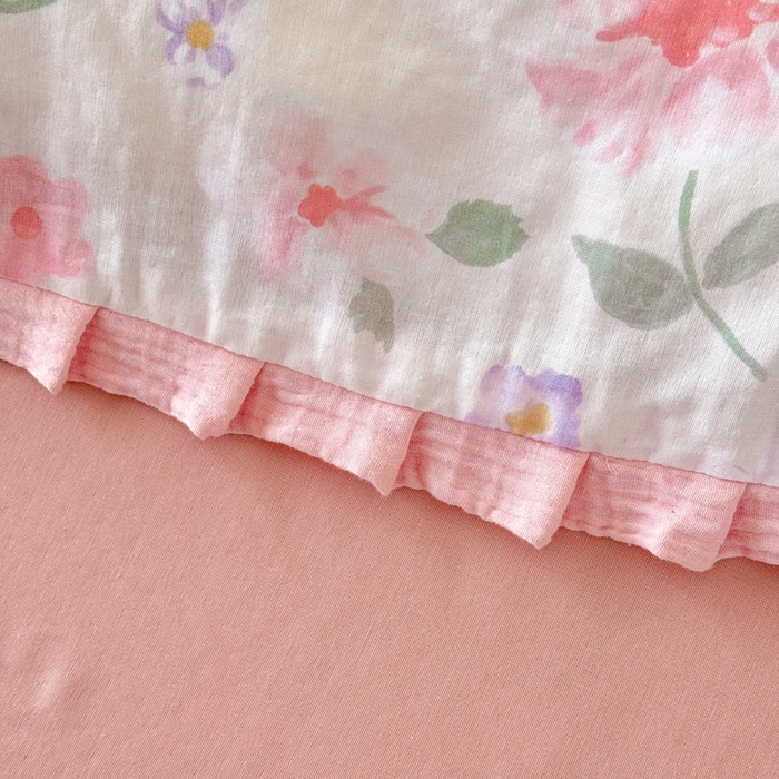 91家纺网 家纺一手货源 找家纺 疆东 【疆东】2026韩版蕾丝花边纯棉全棉双层纱四件套印花纯棉四件套法式赫本木耳花边全棉公主双层纱四件套 樱花