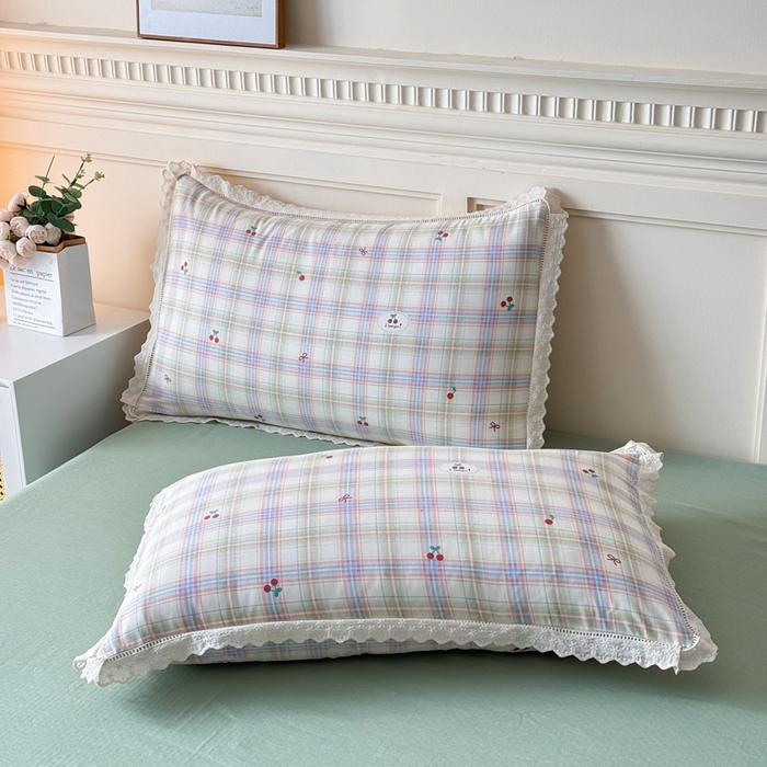 91家纺网 家纺一手货源 找家纺 疆东 【疆东】2026韩版蕾丝花边纯棉全棉双层纱四件套印花纯棉四件套法式赫本木耳花边全棉公主双层纱四件套 晴空