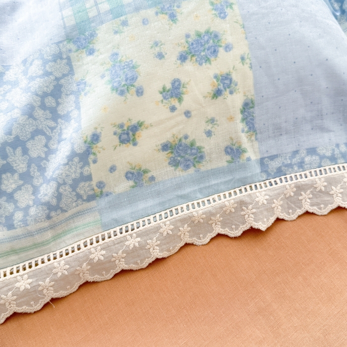 91家纺网 家纺一手货源 找家纺 疆东 【疆东】2026韩版蕾丝花边纯棉全棉双层纱四件套印花纯棉四件套法式赫本木耳花边全棉公主双层纱四件套 海盐气泡蓝