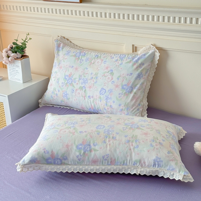 91家纺网 家纺一手货源 找家纺 疆东 【疆东】2026韩版蕾丝花边纯棉全棉双层纱四件套印花纯棉四件套法式赫本木耳花边全棉公主双层纱四件套 暗香