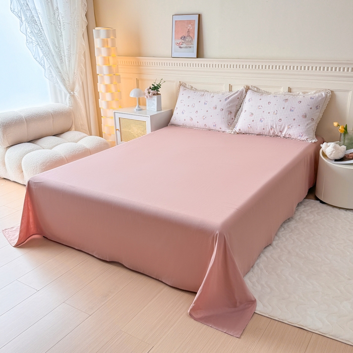 91家纺网 家纺一手货源 找家纺 疆东 【疆东】2026韩版蕾丝花边纯棉全棉双层纱四件套印花纯棉四件套法式赫本木耳花边全棉公主双层纱四件套 甜心小兔粉