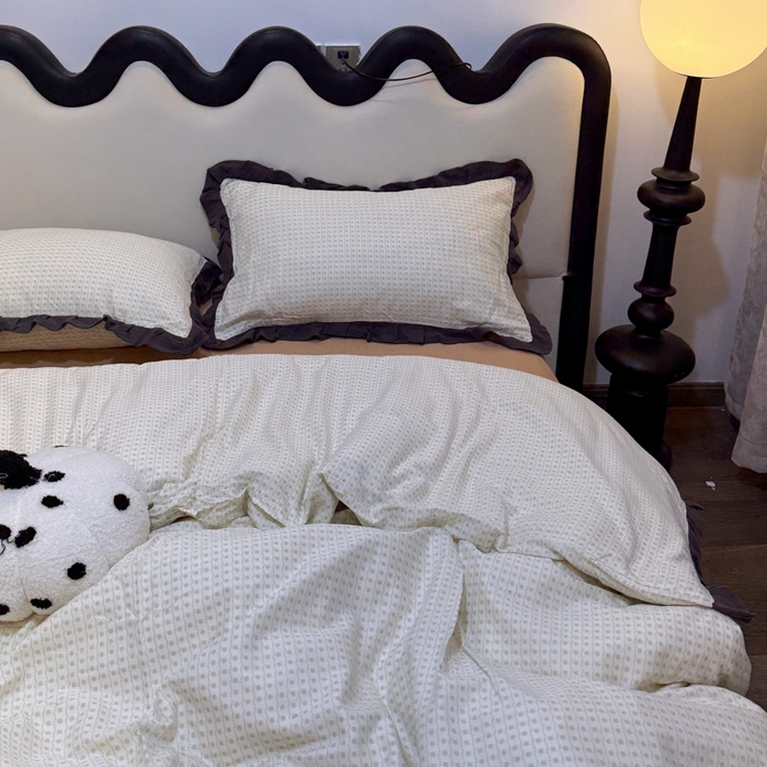 91家纺网 家纺一手货源 找家纺 疆东 【疆东】2026韩版蕾丝花边纯棉全棉双层纱四件套印花纯棉四件套法式赫本木耳花边全棉公主双层纱四件套 波点绿