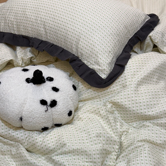 91家纺网 家纺一手货源 找家纺 疆东 【疆东】2026韩版蕾丝花边纯棉全棉双层纱四件套印花纯棉四件套法式赫本木耳花边全棉公主双层纱四件套 波点绿