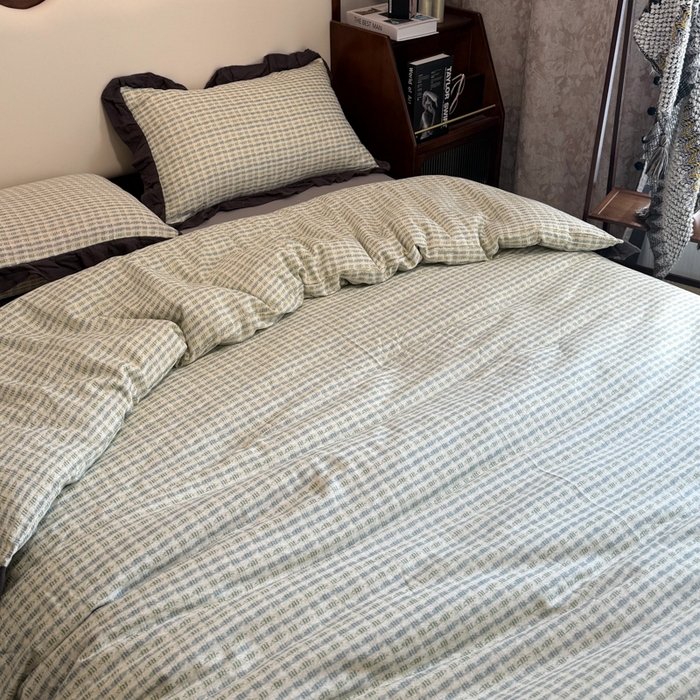 91家纺网 家纺一手货源 找家纺 疆东 【疆东】2026韩版蕾丝花边纯棉全棉双层纱四件套印花纯棉四件套法式赫本木耳花边全棉公主双层纱四件套 波纹