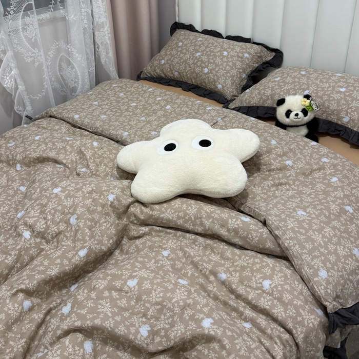 91家纺网 家纺一手货源 找家纺 疆东 【疆东】2026韩版蕾丝花边纯棉全棉双层纱四件套印花纯棉四件套法式赫本木耳花边全棉公主双层纱四件套 雪花兔