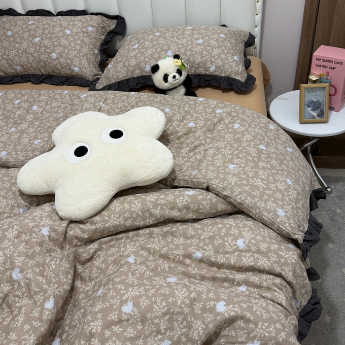 91家纺网 家纺一手货源 找家纺 疆东 【疆东】2026韩版蕾丝花边纯棉全棉双层纱四件套印花纯棉四件套法式赫本木耳花边全棉公主双层纱四件套 雪花兔