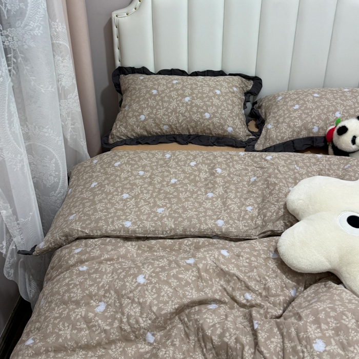 91家纺网 家纺一手货源 找家纺 疆东 【疆东】2026韩版蕾丝花边纯棉全棉双层纱四件套印花纯棉四件套法式赫本木耳花边全棉公主双层纱四件套 雪花兔