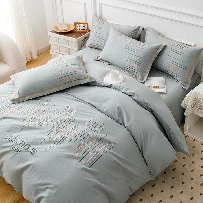 91家纺网 家纺一手货源 找家纺 （总）疆东 疆东2026年纯色高端轻奢长绒棉纯棉全棉刺绣四件套简约素色匹马棉全棉纯棉刺绣花四件套被套床单套件