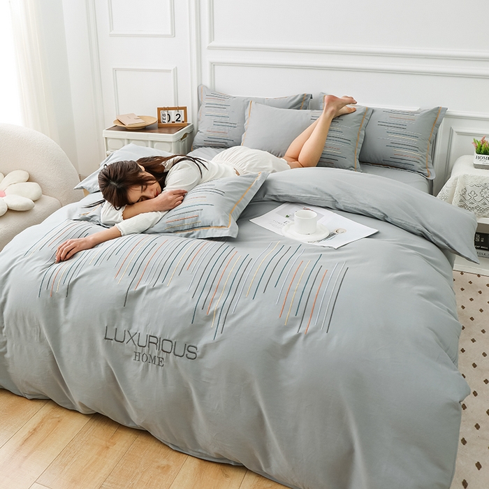 91家纺网 家纺一手货源 找家纺 （总）疆东 疆东2026年纯色高端轻奢长绒棉纯棉全棉刺绣四件套简约素色匹马棉全棉纯棉刺绣花四件套被套床单套件