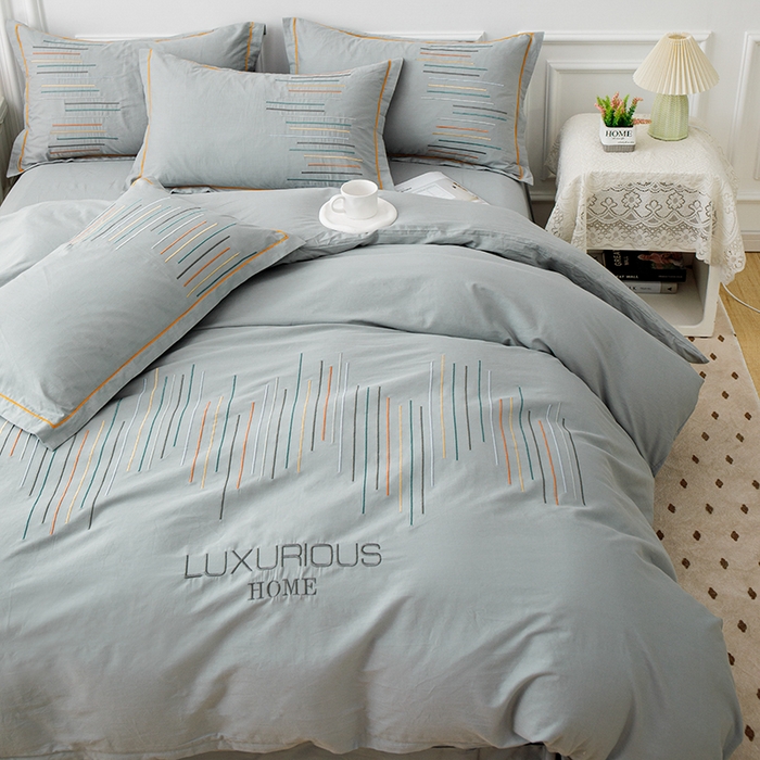 91家纺网 家纺一手货源 找家纺 （总）疆东 疆东2026年纯色高端轻奢长绒棉纯棉全棉刺绣四件套简约素色匹马棉全棉纯棉刺绣花四件套被套床单套件