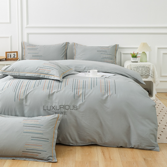 91家纺网 家纺一手货源 找家纺 （总）疆东 疆东2026年纯色高端轻奢长绒棉纯棉全棉刺绣四件套简约素色匹马棉全棉纯棉刺绣花四件套被套床单套件