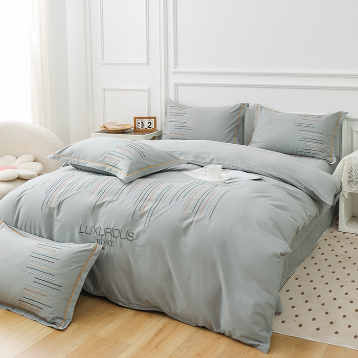 91家纺网 家纺一手货源 找家纺 （总）疆东 疆东2026年纯色高端轻奢长绒棉纯棉全棉刺绣四件套简约素色匹马棉全棉纯棉刺绣花四件套被套床单套件