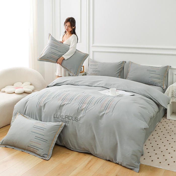 91家纺网 家纺一手货源 找家纺 （总）疆东 疆东2026年纯色高端轻奢长绒棉纯棉全棉刺绣四件套简约素色匹马棉全棉纯棉刺绣花四件套被套床单套件