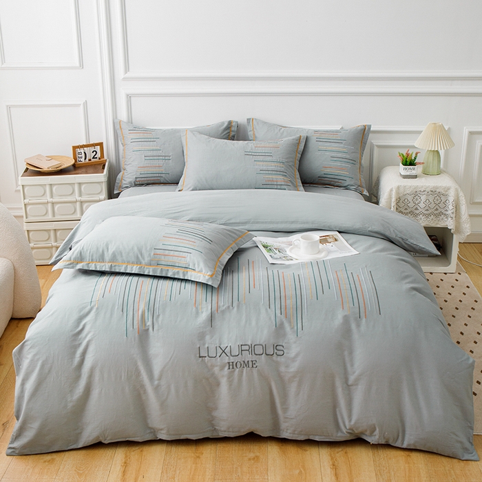 91家纺网 家纺一手货源 找家纺 （总）疆东 疆东2026年纯色高端轻奢长绒棉纯棉全棉刺绣四件套简约素色匹马棉全棉纯棉刺绣花四件套被套床单套件