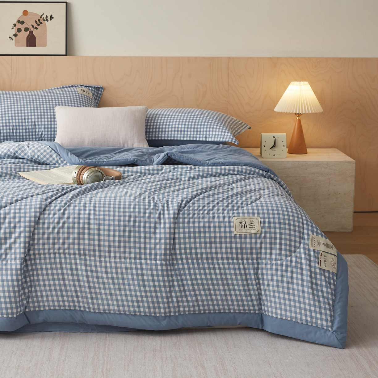91家纺网 家纺一手货源 找家纺 （总）帕芬鸟家纺 2026新款100%棉花夏凉被空调被夏被四件套-格子系列