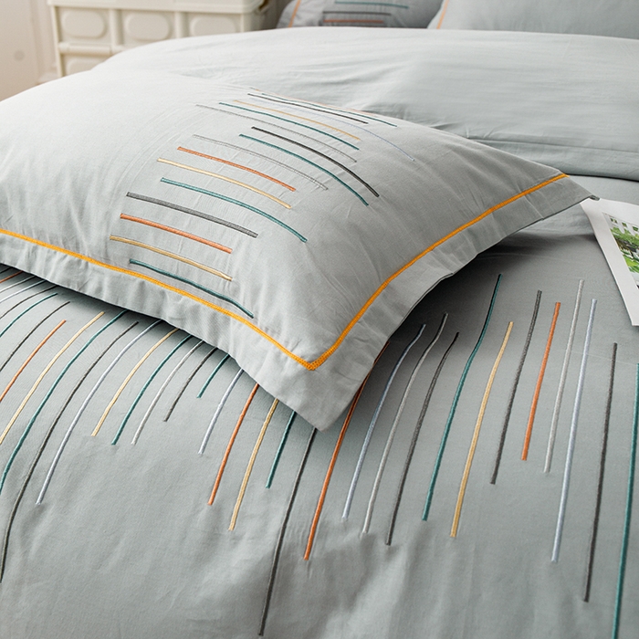 91家纺网 家纺一手货源 找家纺 疆东 疆东2026年纯色高端轻奢长绒棉纯棉全棉刺绣四件套简约素色匹马棉全棉纯棉刺绣花四件套被套床单套件 气质灰