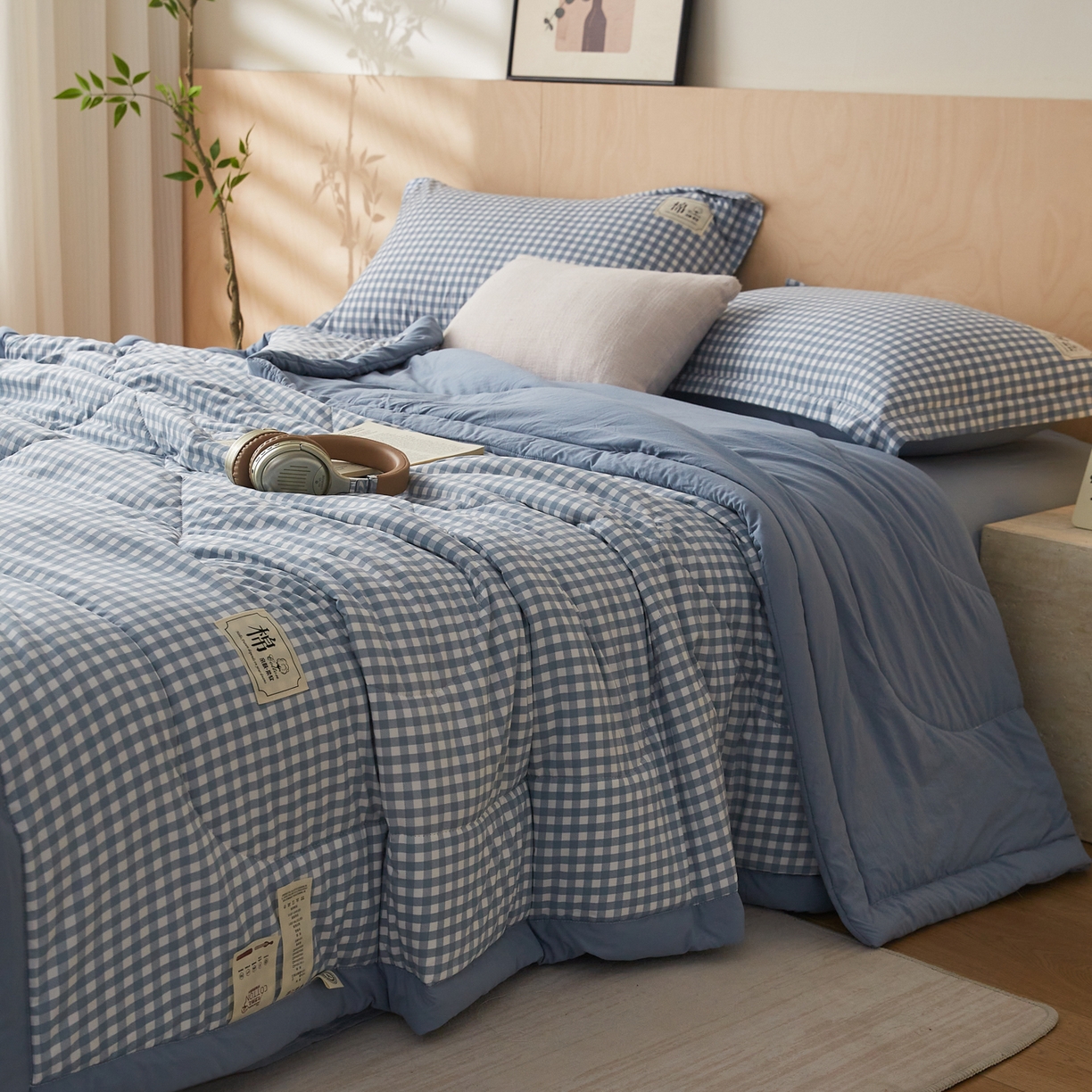 91家纺网 家纺一手货源 找家纺 （总）帕芬鸟家纺 2026新款100%棉花夏凉被空调被夏被四件套-格子系列