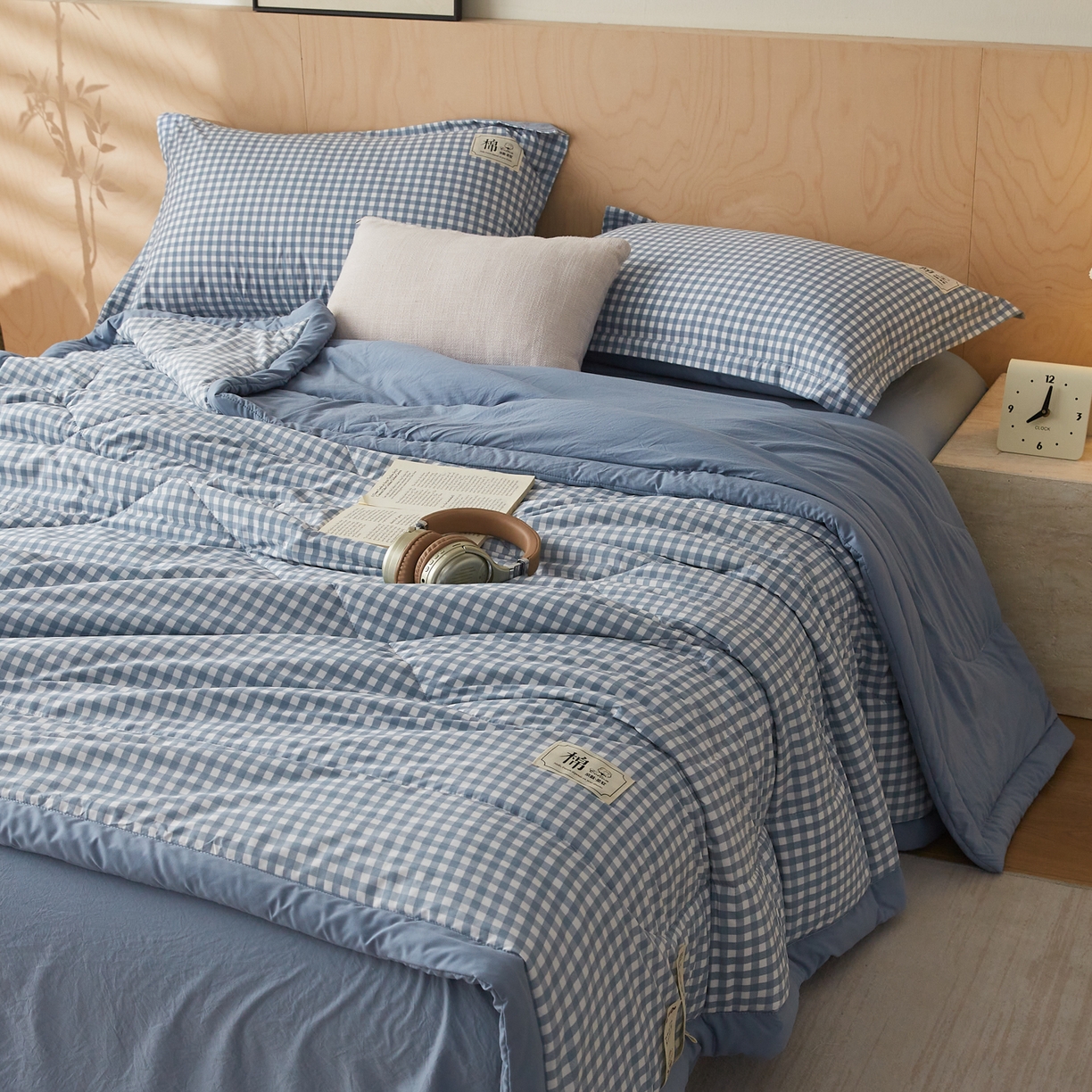 91家纺网 家纺一手货源 找家纺 （总）帕芬鸟家纺 2026新款100%棉花夏凉被空调被夏被四件套-格子系列