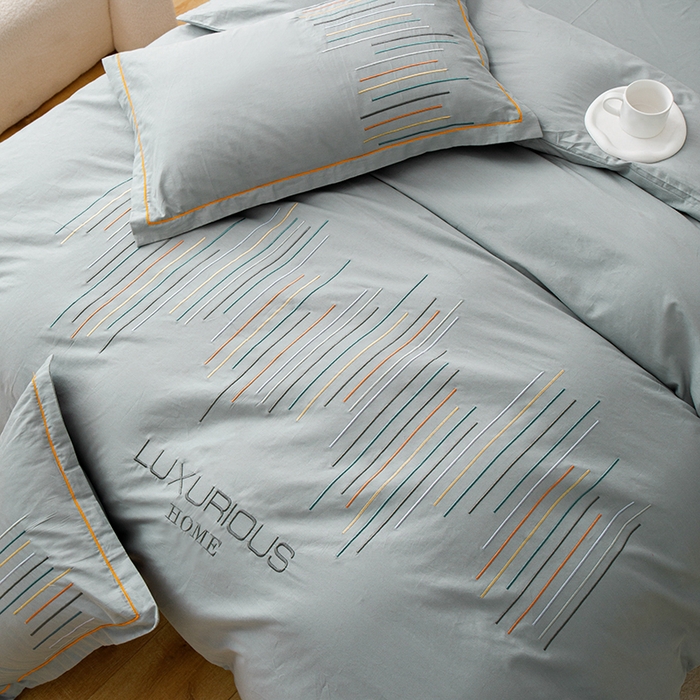 91家纺网 家纺一手货源 找家纺 疆东 疆东2026年纯色高端轻奢长绒棉纯棉全棉刺绣四件套简约素色匹马棉全棉纯棉刺绣花四件套被套床单套件 气质灰