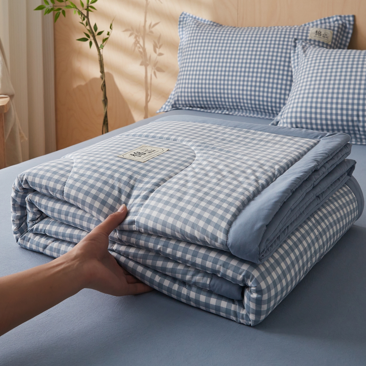 91家纺网 家纺一手货源 找家纺 （总）帕芬鸟家纺 2026新款100%棉花夏凉被空调被夏被四件套-格子系列