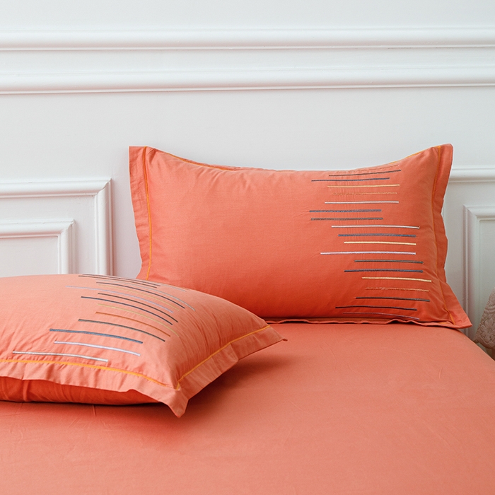 91家纺网 家纺一手货源 找家纺 疆东 疆东2026年纯色高端轻奢长绒棉纯棉全棉刺绣四件套简约素色匹马棉全棉纯棉刺绣花四件套被套床单套件 太阳橙