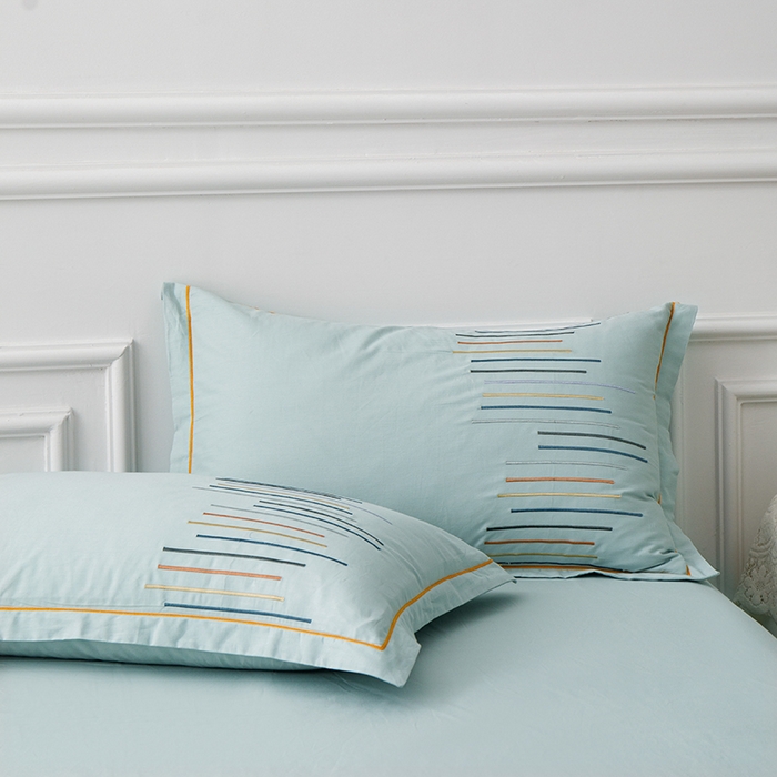 91家纺网 家纺一手货源 找家纺 疆东 疆东2026年纯色高端轻奢长绒棉纯棉全棉刺绣四件套简约素色匹马棉全棉纯棉刺绣花四件套被套床单套件 天青