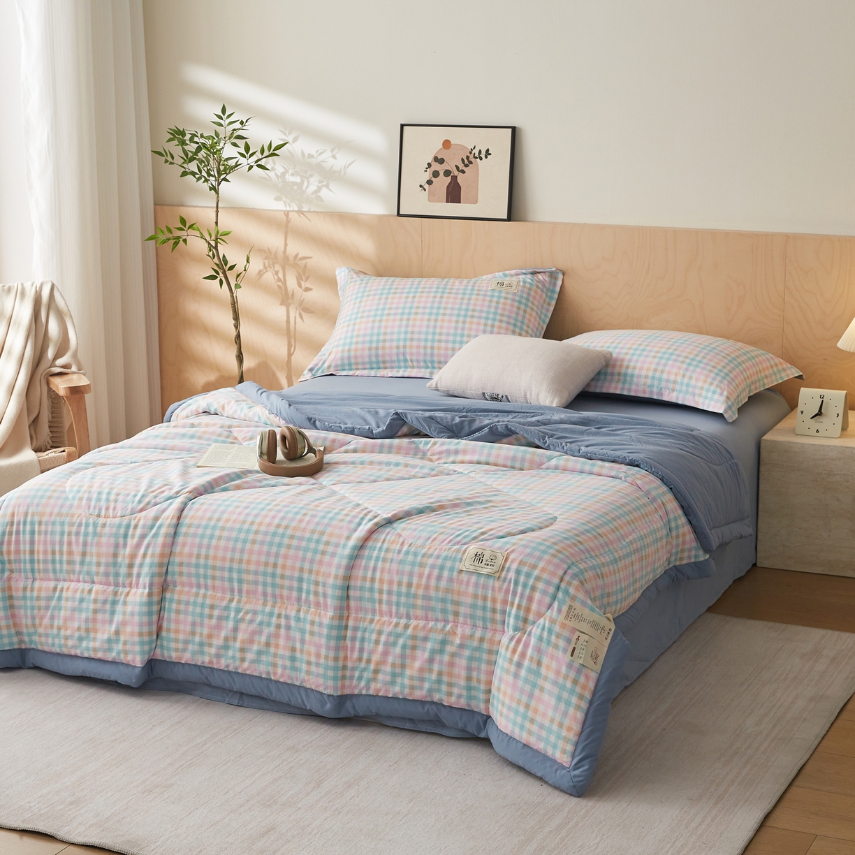 91家纺网 家纺一手货源 找家纺 帕芬鸟家纺 2026新款100%棉花夏凉被空调被夏被四件套-格子系列 冰激凌格