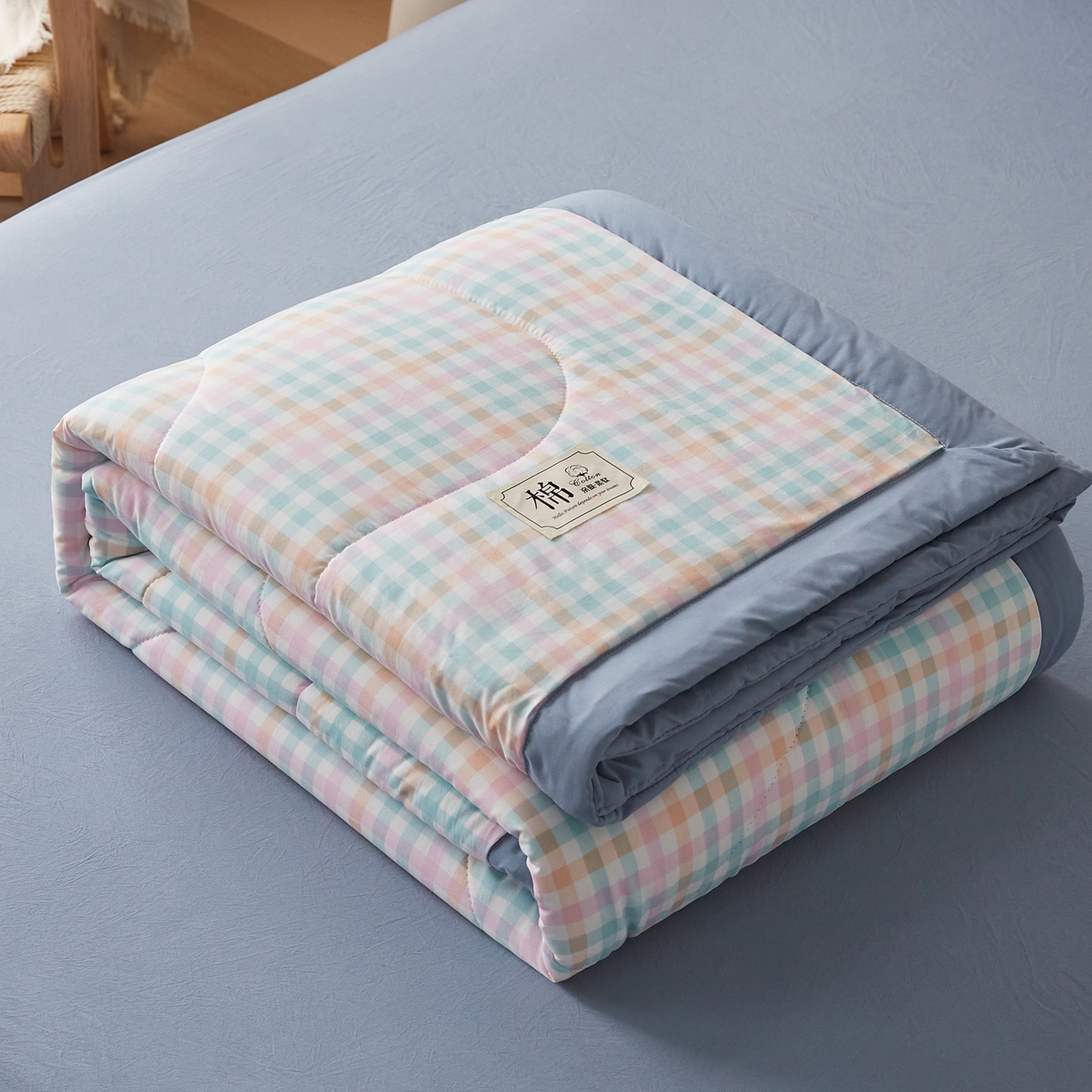 91家纺网 家纺一手货源 找家纺 帕芬鸟家纺 2026新款100%棉花夏凉被空调被夏被四件套-格子系列 冰激凌格