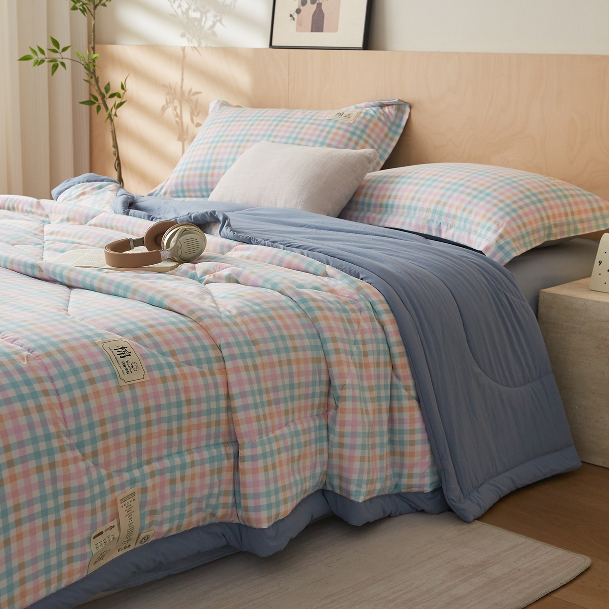 91家纺网 家纺一手货源 找家纺 帕芬鸟家纺 2026新款100%棉花夏凉被空调被夏被四件套-格子系列 冰激凌格