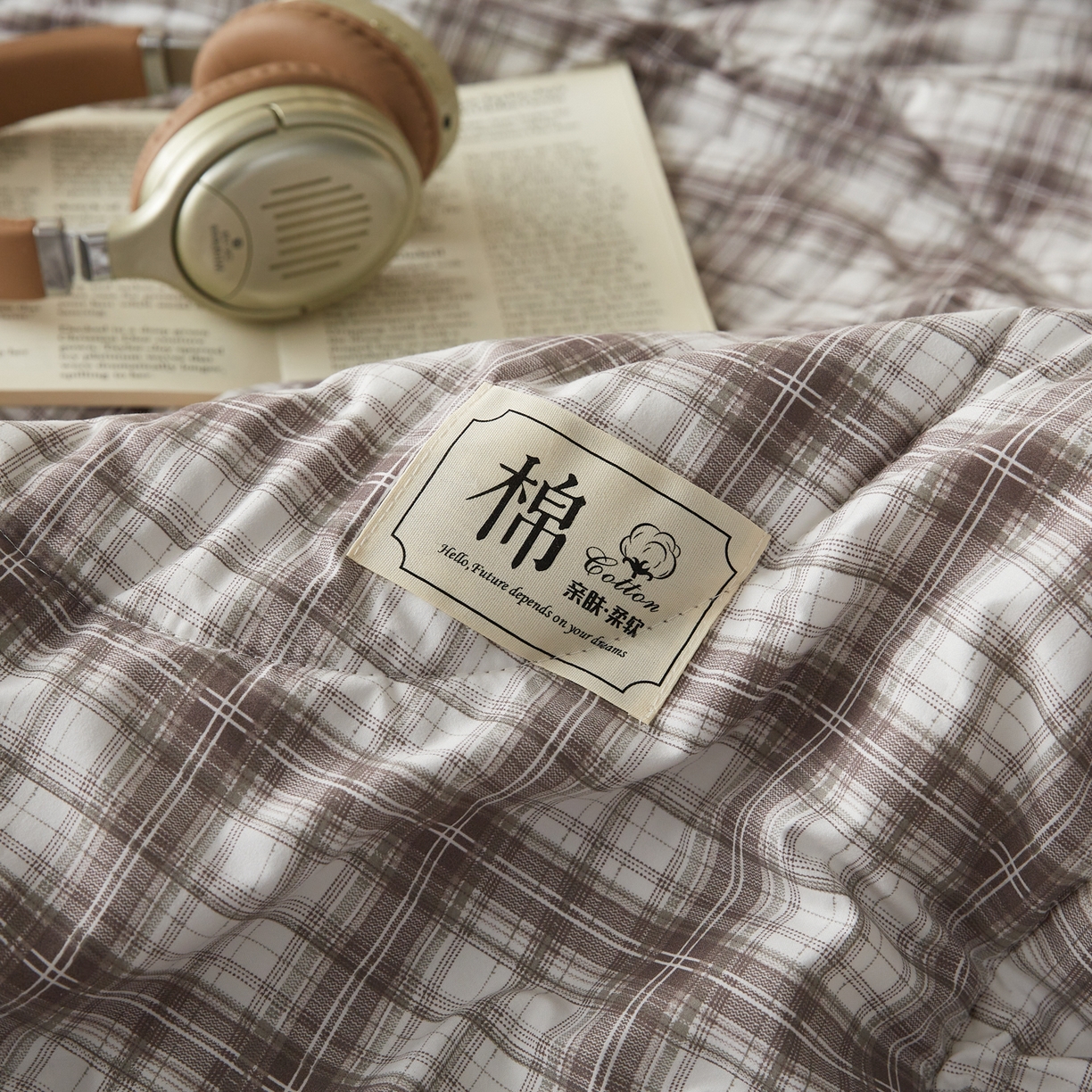 91家纺网 家纺一手货源 找家纺 帕芬鸟家纺 2026新款100%棉花夏凉被空调被夏被四件套-格子系列 格雅灰