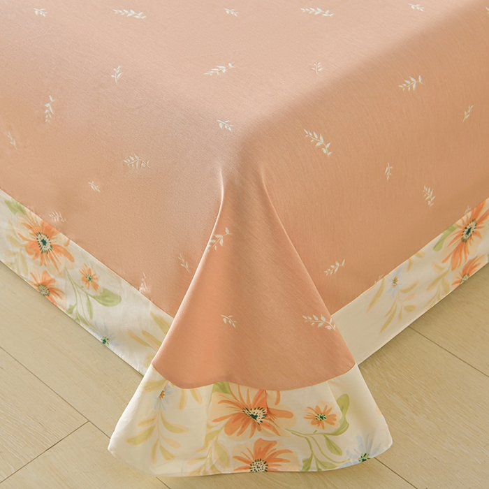 91家纺网 家纺一手货源 找家纺 绘萱家居 2026直播爆款一字绣吊边款纯棉100%全棉四件套印花百分百（喷气高品质） 橙花入梦