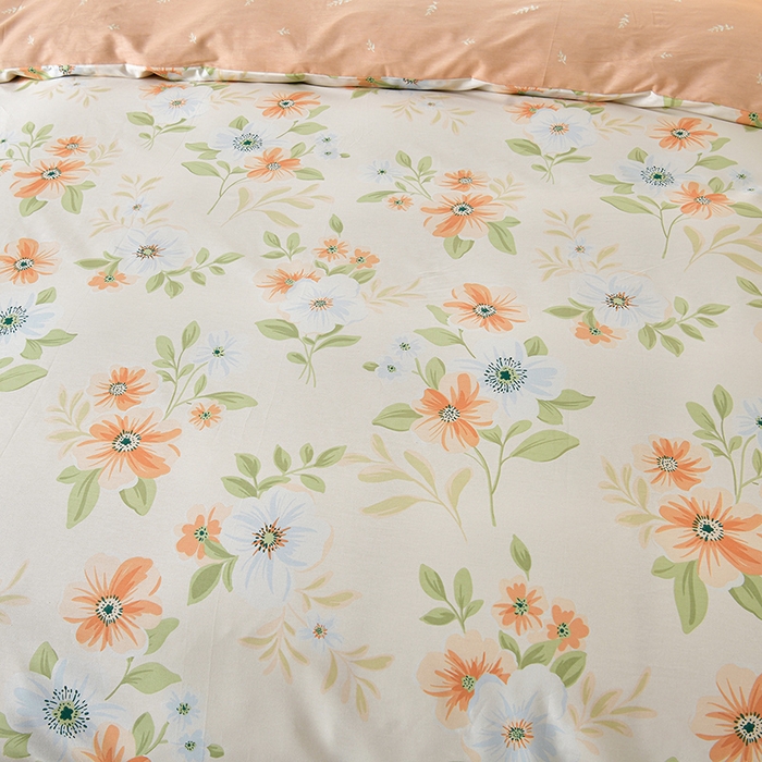 91家纺网 家纺一手货源 找家纺 绘萱家居 2026直播爆款一字绣吊边款纯棉100%全棉四件套印花百分百（喷气高品质） 橙花入梦