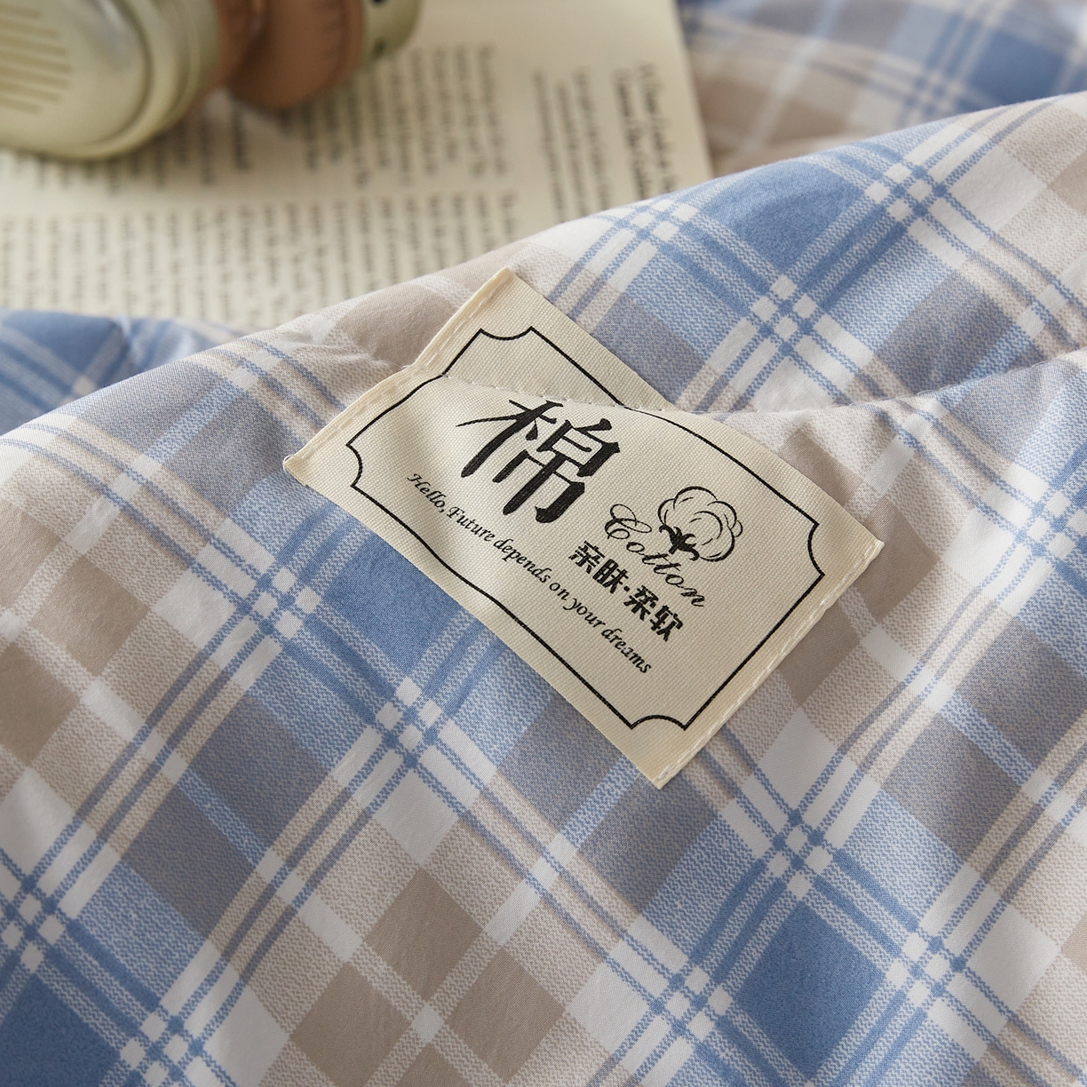 91家纺网 家纺一手货源 找家纺 帕芬鸟家纺 2026新款100%棉花夏凉被空调被夏被四件套-格子系列 蓝灰格