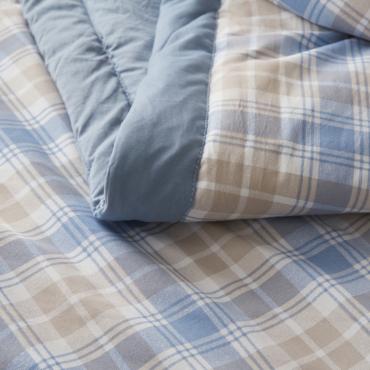 91家纺网 家纺一手货源 找家纺 帕芬鸟家纺 2026新款100%棉花夏凉被空调被夏被四件套-格子系列 蓝灰格