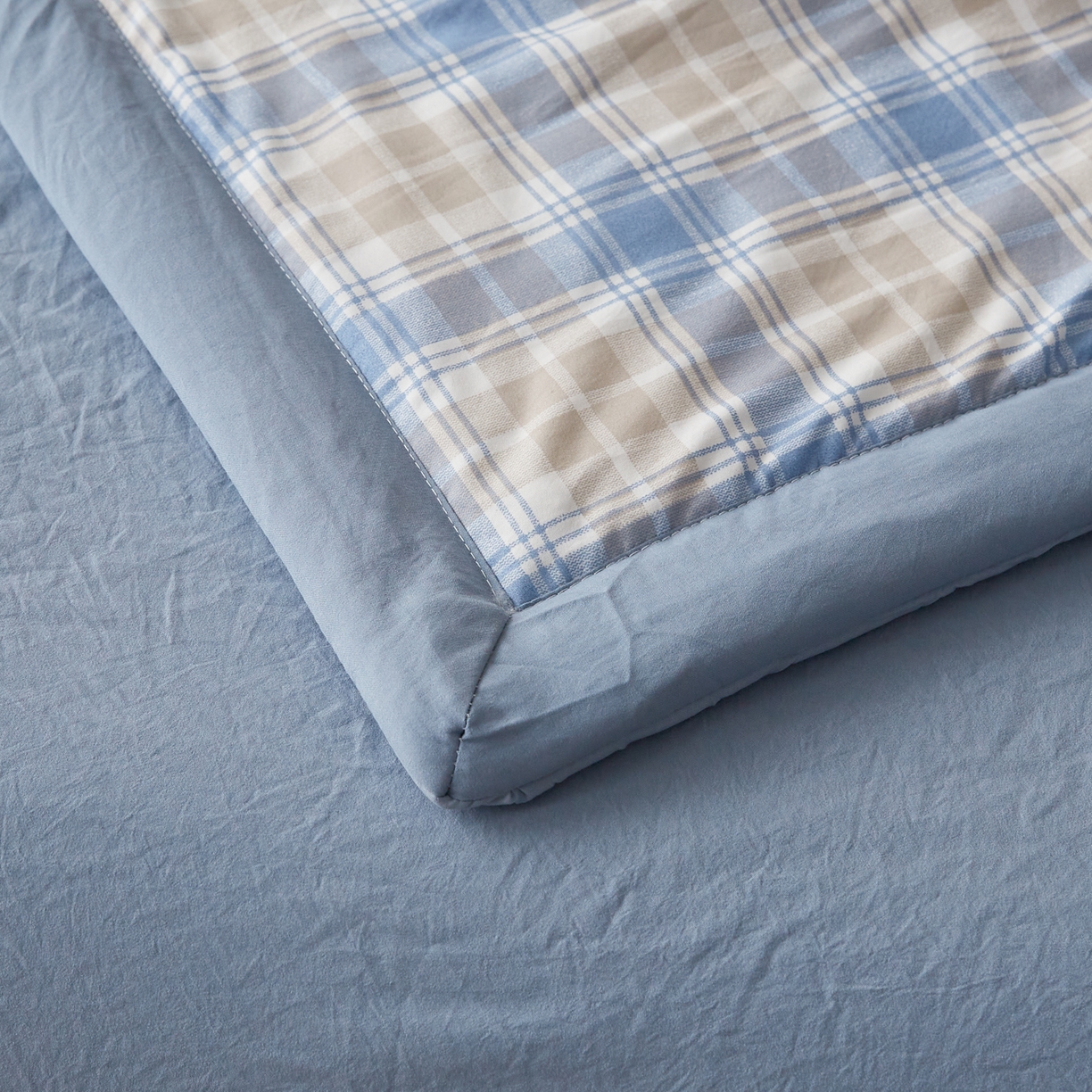 91家纺网 家纺一手货源 找家纺 帕芬鸟家纺 2026新款100%棉花夏凉被空调被夏被四件套-格子系列 蓝灰格