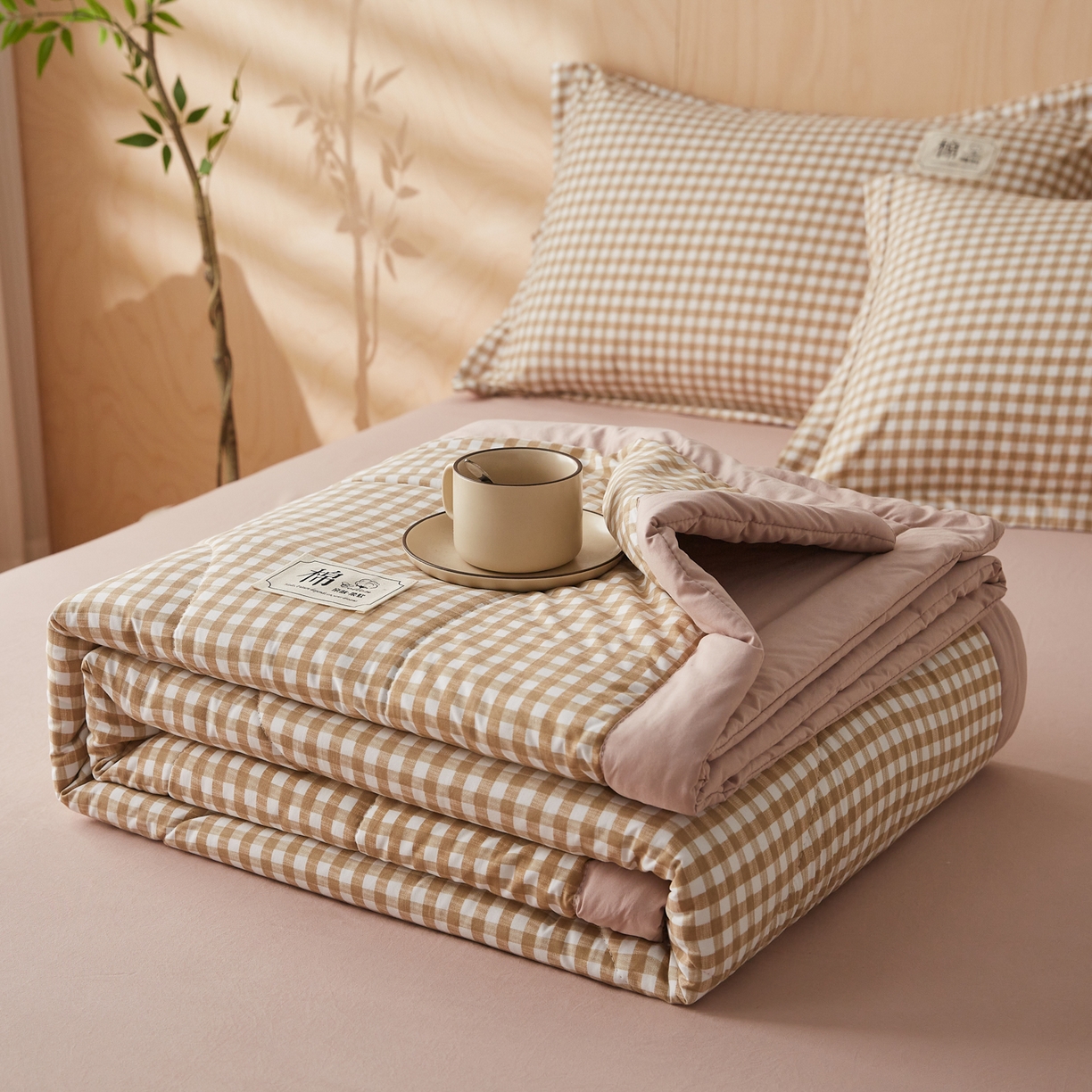 91家纺网 家纺一手货源 找家纺 帕芬鸟家纺 2026新款100%棉花夏凉被空调被夏被四件套-格子系列 米小格